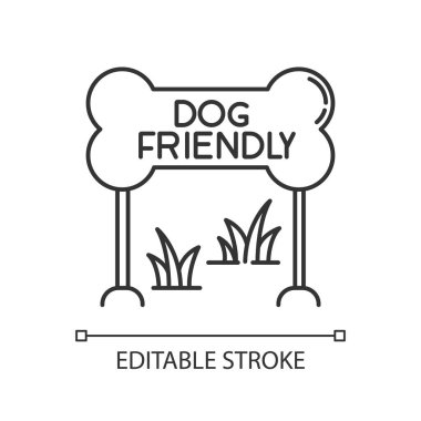 Köpek dostu bölge pikseli mükemmel doğrusal simge. Yavru köpek park ve meydan izni verdi, izin verilen bölge. İnce çizgi özelleştirilebilir illüstrasyon. Contour sembolü. Vektör izole çizim. Düzenlenebilir vuruş