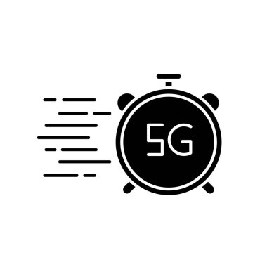 5G hızlı bağlantı siyah kabartma simgesi. Yüksek performans. Cep telefonu şebekesi. Hızlı veri iletimi. Kablosuz teknoloji. Beyaz uzayda siluet sembolü. Vektör izole illüstrasyonu