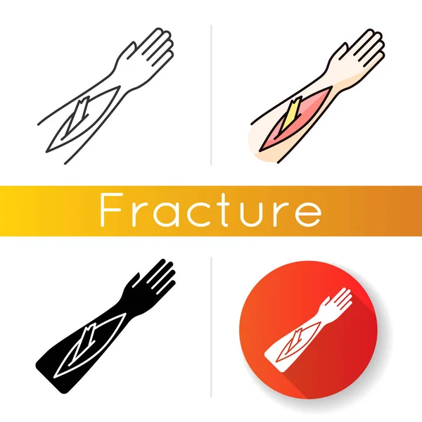 Open Bone Fracture Icon Bone Sticking Out Human Arm Badly — Stock Vector