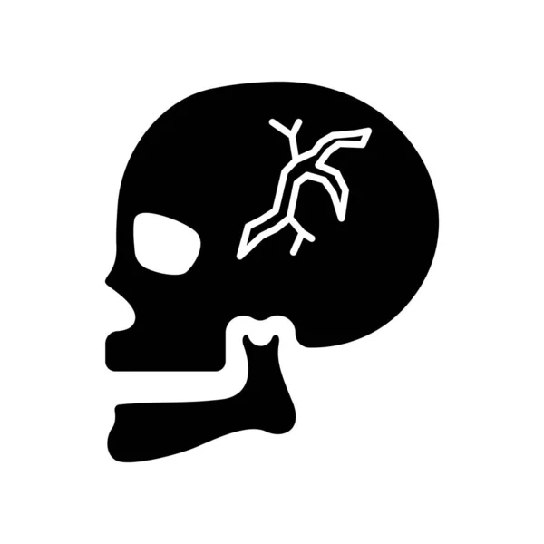 Kafatası Kırığı Siyah Kabartma Simgesi Kafatası Kemiği Kırılmış Tehlikeli Kafa — Stok Vektör
