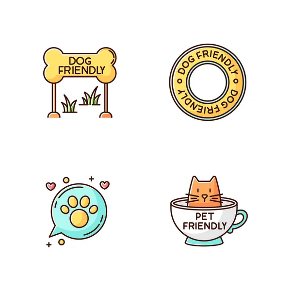 Cat Dog Friendly Areas Emblems Rgb Color Icons Set Čtyřnozí — Stockový vektor