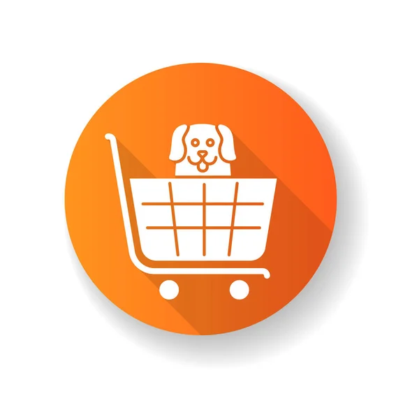 Chiens Admis Supermarché Animalerie Orange Design Plat Longue Ombre Glyphe — Image vectorielle