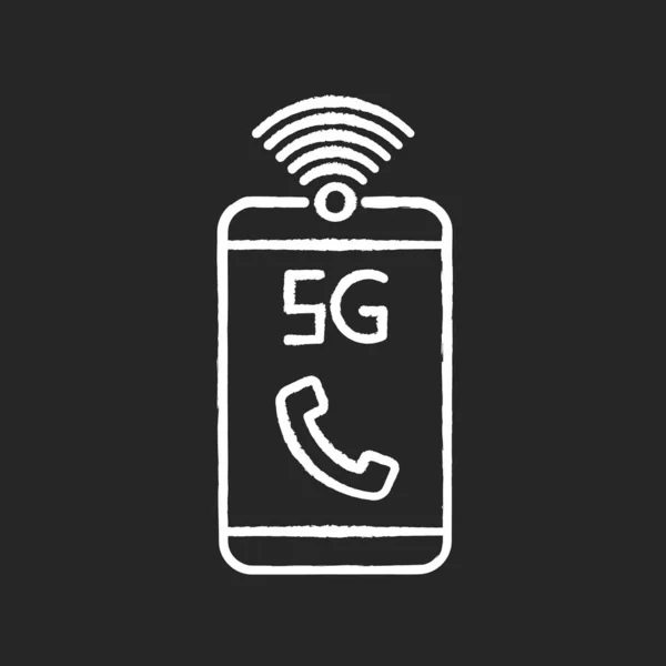 Mobile Network Chalk White Icon Black Background Improved Standard Phone — Stock Vector