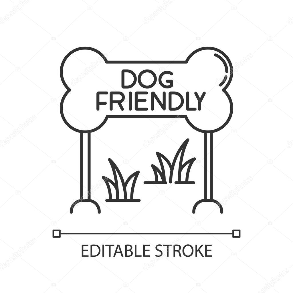 Dog friendly zone pixel perfect linear icon. Puppy allowed park and square, permitted territory. Thin line customizable illustration. Contour symbol. Vector isolated outline drawing. Editable stroke