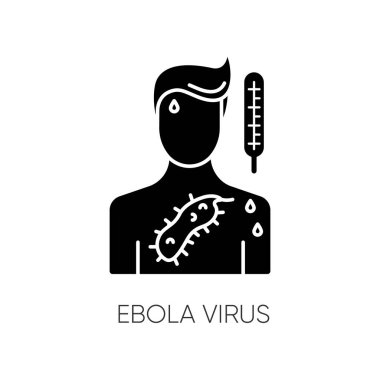 Ebola virüsü siyah kabartma simgesi. Tehlikeli viral hastalıklar, ölümcül bulaşıcı hastalıklar, beyaz uzayda ölümcül hastalık silueti sembolleri. Evd belirtileri olan biri. Vektör izole illüstrasyonu