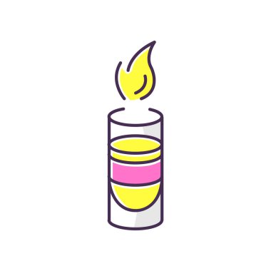 Başarılı RGB renk simgesi. Gece kulübü eğlencesi, gece kulüplerinde takılma, barda eğlence. Yanan kokteyl, yanan sambuka. Güçlü alkollü bardakla izole edilmiş vektör çizimi