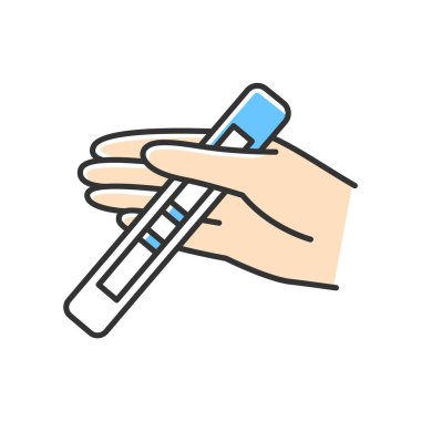 Pozitif test Rgb renk simgesi. Hamileliğin erken belirtileri. Hamile kadın kontrolü. Jinekoloji kontrolü. Yumurtlama, doğurganlık. Sürpriz sonuç. Tıbbi alet. Aile planlaması. İzole vektör illüstrasyonu