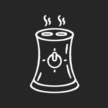 Hava temizleyicisi, ev aletleri siyah arkaplanda beyaz tebeşir simgesi. Taşınabilir hava nemlendirici, ev aletleri, nem düzenleme ekipmanları. İzole edilmiş vektör karatahta çizimi