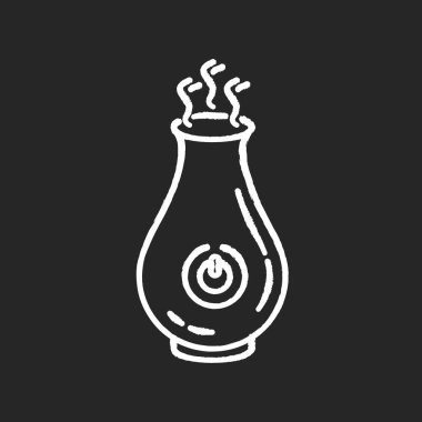 Siyah arkaplanda hava filtresi beyaz tebeşiri simgesi. Ultrasonik nemlendirici cihaz, iç hava temizleyici, iklim düzenleme cihazı. İzole edilmiş vektör karatahta çizimi