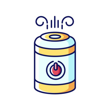 Hava temizleyici, buhar nemlendirici mavi, sarı ve kırmızı Rgb renk simgesi. Ev aletleri, iyonlaştırıcı, su buharlaştırıcı, hava temizleyici, sağlık hizmetleri iç aygıtı. İzole vektör illüstrasyonu