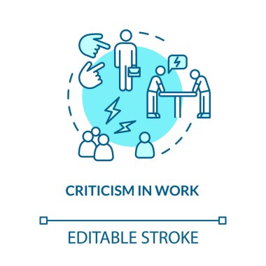 İş turkuaz konsept ikonunda eleştiri. Patronla anlaşmazlık. Zehirli madde durumu. Kaba bir bağırış. Yanma fikri ince çizgi çizimine neden olur. Vektör izole edilmiş RGB renk çizimi. Düzenlenebilir vuruş