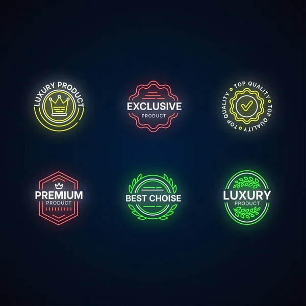 Top Quality Neon Light Icons Set Premium Products Signs Outer — Stock Vector