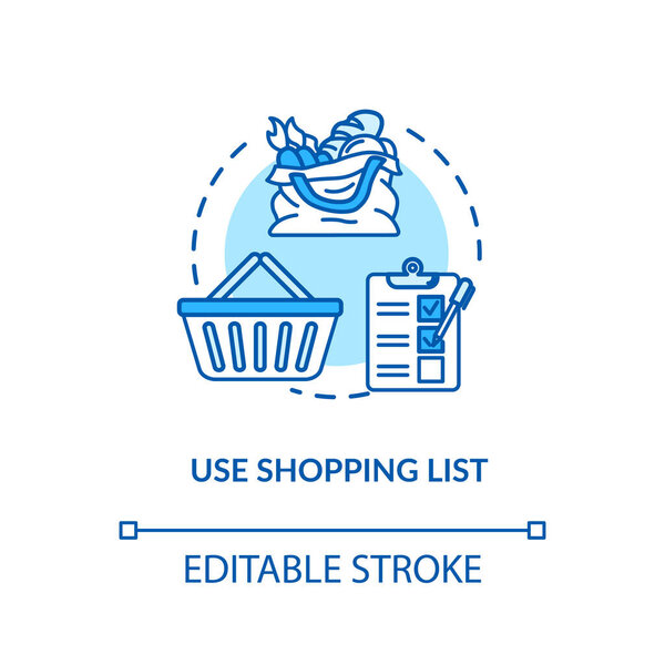 Use shopping list concept icon. Mindful eating, consumerism idea thin line illustration. Avoiding impulse buying, planning purchases. Vector isolated outline RGB color drawing. Editable stroke