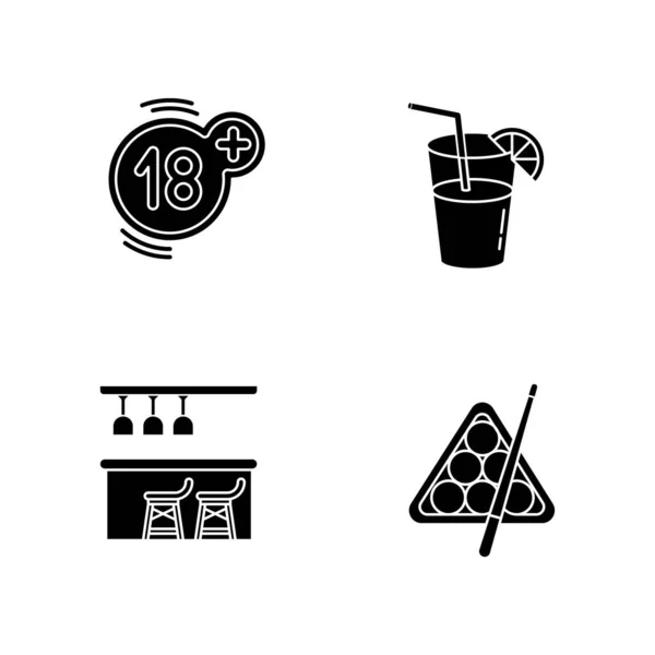 Adult Recreation Black Glyph Icons Set White Space Night Club — Stock Vector