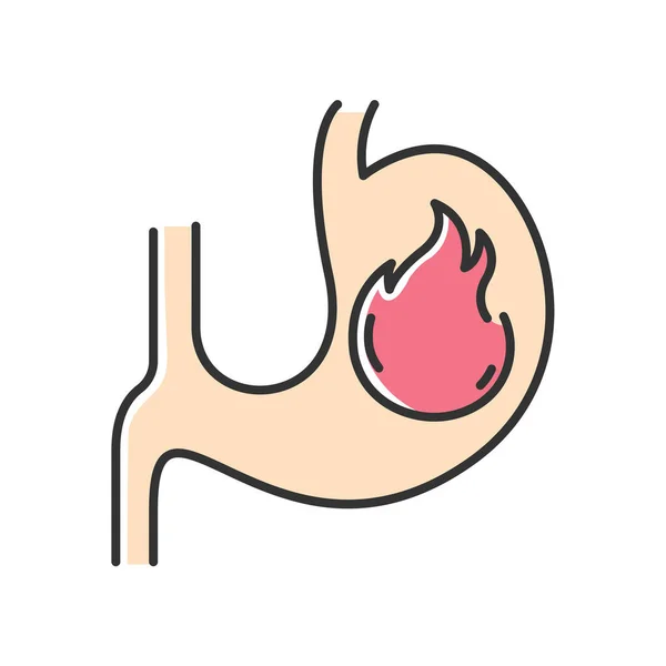 心脏灼伤Rgb颜色图标 肚子痛 食物中毒肠胃问题Gastrointestinal Problem 酸倒流 器官发炎 消化道疾病 怀孕的早期迹象 孤立的矢量说明 — 图库矢量图片