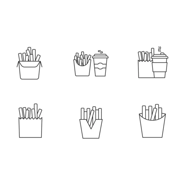 Frites Pixel Parfait Icônes Linéaires Ensemble Symboles Ligne Mince Personnalisables — Image vectorielle