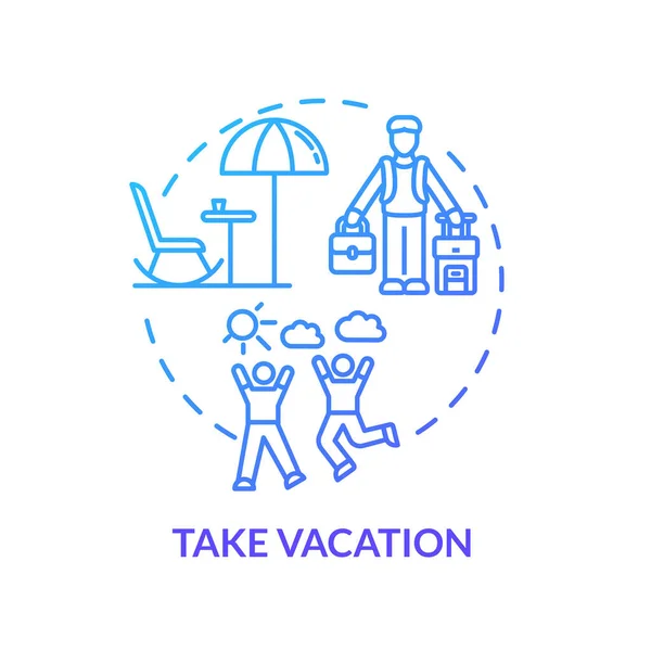 Tome Vacaciones Icono Concepto Azul Planea Aventura Viajar Extranjero Descansa — Vector de stock