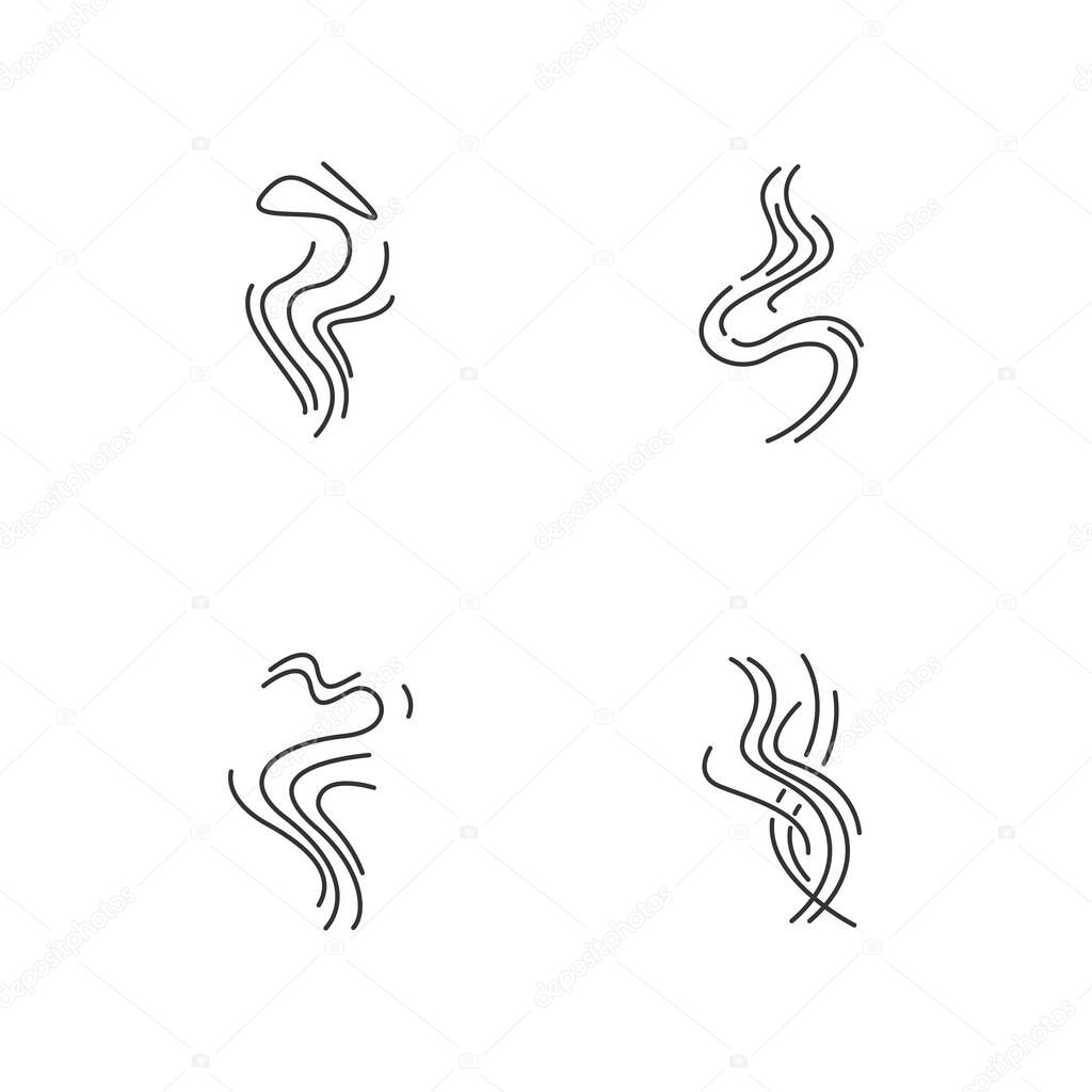 Odor pixel perfect linear icons set. Good smell. Fluid, nice perfume scent. Aromatic fragrance. Customizable thin line contour symbols. Isolated vector outline illustrations. Editable stroke