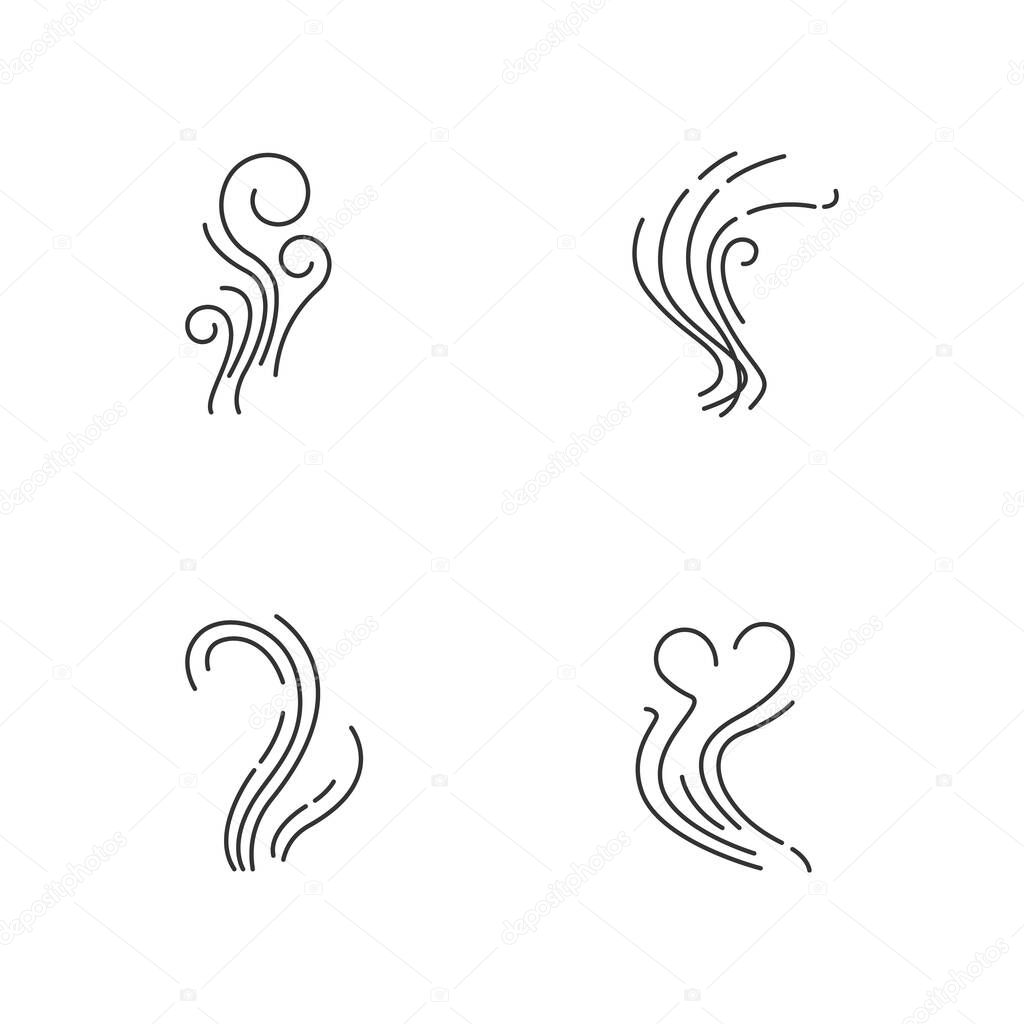 Good and bad smell pixel perfect linear icons set. Stinky odor. Heart shape fluid, perfume scent. Customizable thin line contour symbols. Isolated vector outline illustrations. Editable stroke