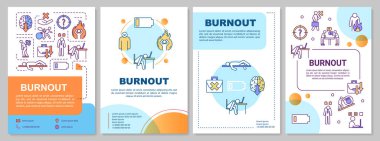 Yanmış broşür şablonu. Hayat ve iş dengesi. Depresyon. Broşür, broşür, broşür baskısı, doğrusal simgelerle kaplama tasarımı. Dergiler için vektör planları, yıllık raporlar, reklam posterleri