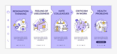 Yanma vektör şablonu. İş yerinde eleştiri var. İstifa etmeyi düşünüyorum. İş sorunları. Simgeli ilgili mobil web sitesi. Web sayfası basamak ekranları. RGB renk kavramı