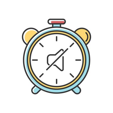 Sessiz saatler RGB renk simgesi. Yurt kuralları. Gürültü limiti. Sessizlik zamanı. Yerleşim hayatı. Saygılı tavır. Huzurlu bir ortam. İzole vektör illüstrasyonu