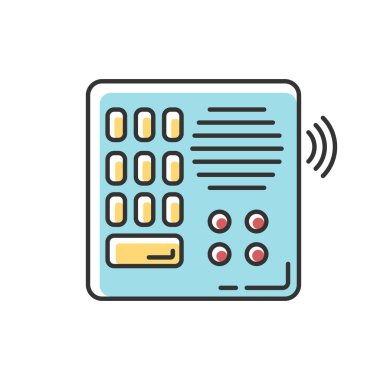 Intercom RGB renk simgesi. Cevap ver. Kapı telefonu. Sesli iletişim elektronik cihazı. Güvenlik sistemi. Güvenlik ekipmanları. Giriş koruması. İzole vektör illüstrasyonu