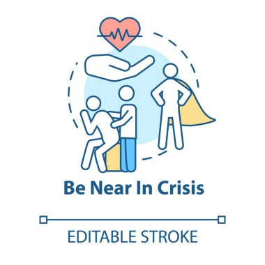 Kriz konsepti ikonuna yakın ol. Zor zamanlar ve sıkıntılar. Üzücü eş rahatlatıcı, destekleyici ve ince çizgi çizimi teşvik edici. Vektör izole edilmiş RGB renk çizimi. Düzenlenebilir vuruş