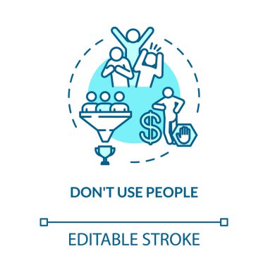 İnsanların konsept ikonunu kullanma. Bencil biri. Benmerkezci ve narsist. Küfürlü ilişkiler ince çizgiler çizer. Vektör izole edilmiş Rgb çizimi. Düzenlenebilir vuruş