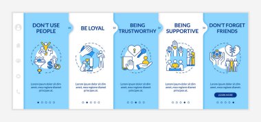 Destekleyici vektör şablonu. Güvenilir bir arkadaş. Şefkat ve empati değerleri. Simgeli ilgili mobil web sitesi. Web sayfası basamak ekranları. Rgb renk kavramı