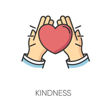 Nezaket Rgb renk simgesi. Duygusal yakınlık, dostça sevgi ve destek, arkadaşlık sembolü. Gönüllü yardım, yardım, refah kaygısı. Kalbi tutan eller izole vektör çizimi