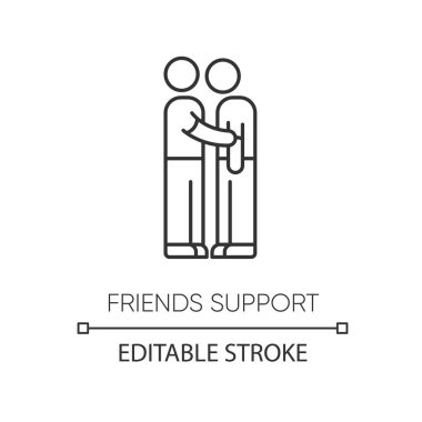 Arkadaşlar pikselin mükemmel doğrusal simgesini destekler. İnce çizgi özelleştirilebilir illüstrasyon. Arkadaşlık, şefkat ve dayanışma sembolü. Vektör izole çizim. Düzenlenebilir vuruş