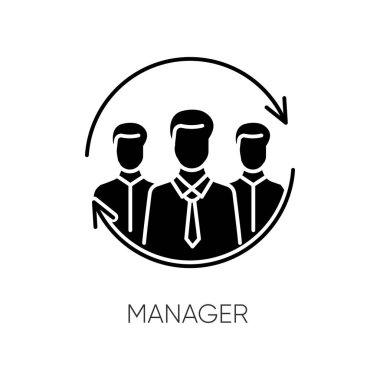 Yönetici siyah simge simgesi. İş organizasyonu, beyaz alanda kurumsal yönetim silueti sembolü. Mesleki meslek. Takım lideri, şirket yönetim kurulu başkanı vektör yalıtımı