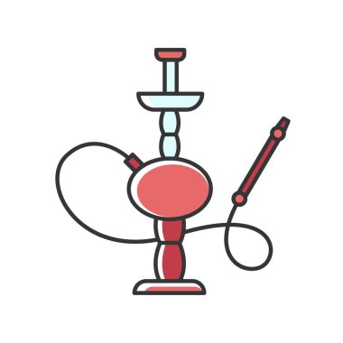 Nargile kırmızısı renk simgesi. Sheesha 'nın evi. Geleneksel shisha. Nargile salonu. Koku borudan geliyor. Buharlaşmanın kokusu. Sigara içme alanı. Nargila için aksesuarlar. Doğulu fahişe. İzole vektör illüstrasyonu