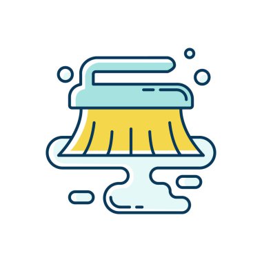 Islak temizlik mavisi ve sarı RGB renk simgesi. Profesyonel temizlik servisi, temizlik, ev işleri. Kirli zemin temizliği, hijyen, toz ve leke temizleme. İzole vektör illüstrasyonu