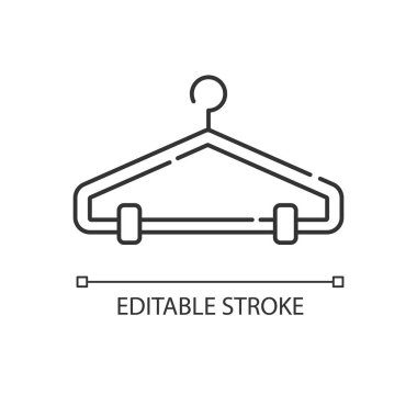 Askı pikseli mükemmel doğrusal simge. Elbise askısı, kanca, gardırop parçası, vestiyer özelliği. İnce çizgi özelleştirilebilir illüstrasyon. Contour sembolü. Vektör izole çizim. Düzenlenebilir vuruş