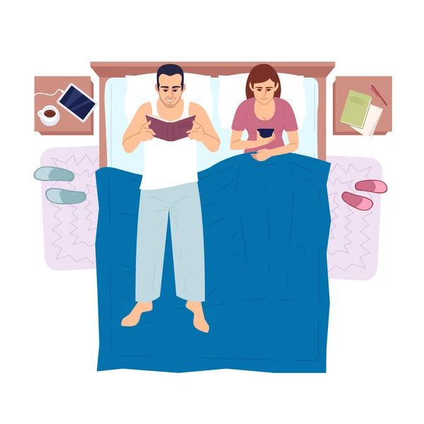 Evli Çift Yatak Odasında Dinleniyor Üst Görünümde Yarı Düz Rgb — Stok Vektör