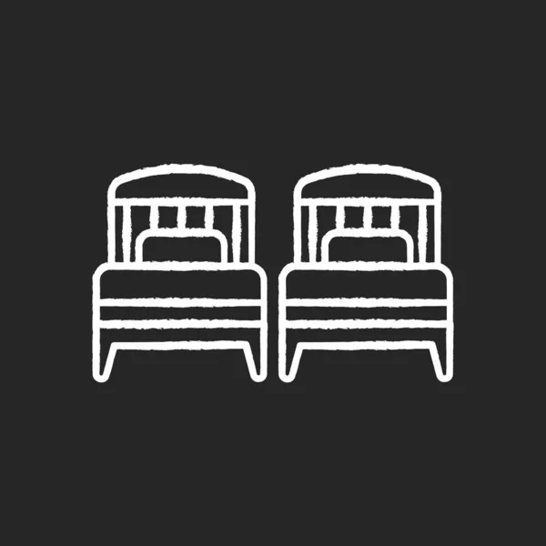 Два Односпальних Ліжка Крейдяно Біла Іконка Чорному Тлі Готельний Номер — стоковий вектор