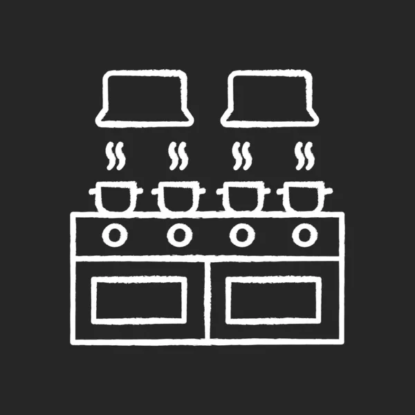 Gemeenschappelijke Keuken Krijt Wit Pictogram Zwarte Achtergrond Gemeenschappelijke Slaapzaal Stoofschotels — Stockvector