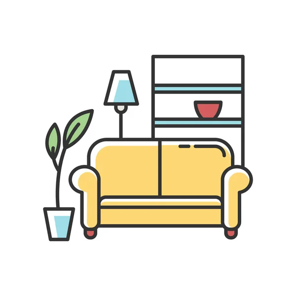 公寓内部Rgb颜色图标 客厅的家具 舒适的家 休息和放松的地方 共用宿舍 孤立的矢量说明 — 图库矢量图片
