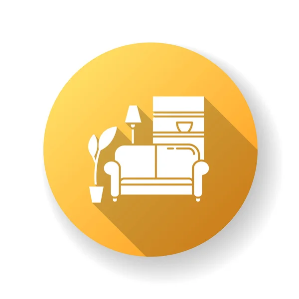 Wohnung Innenraum Gelb Flaches Design Langer Schatten Glyphen Symbol Wohnzimmermöbel — Stockvektor