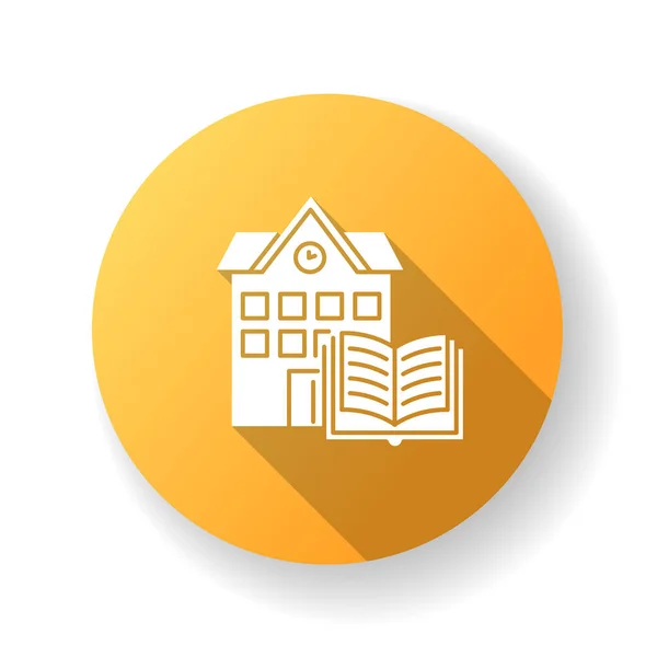 Veřejná Knihovna Žlutý Plochý Design Dlouhý Stínový Symbol Ikony Vzdělávací — Stockový vektor