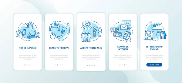 Vänskap Utveckling Onboarding Mobilapp Sida Skärm Med Begrepp Goda Vän — Stock vektor