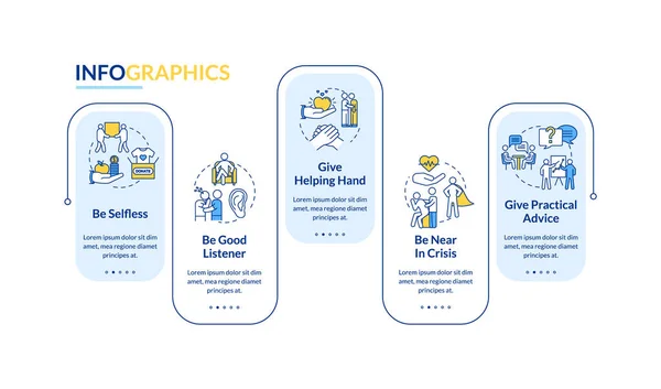 Modèle Infographie Vectorielle Relation Amis Soutenir Donner Des Conseils Éléments — Image vectorielle