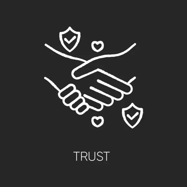 信任粉笔白色图标黑色背景 深厚的友谊 可靠的合作伙伴关系 值得信赖的生意 人际关系 握手隔离矢量黑板示例 — 图库矢量图片