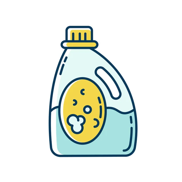 洗濯洗剤青と黄色のRgbカラーアイコン 洗浄製品パッケージ 液体ホワイトナー リネン漂白ボトル 化学物質 衣類のクレンザー 汚れ除去 分離ベクトル図 — ストックベクタ