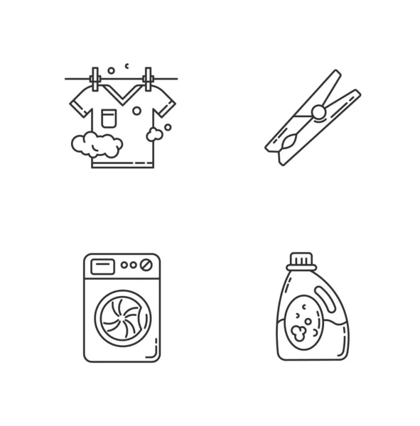 Clothes Cleaning Items Pixel Perfect Linear Icons Set Clothing Washing — Stock Vector