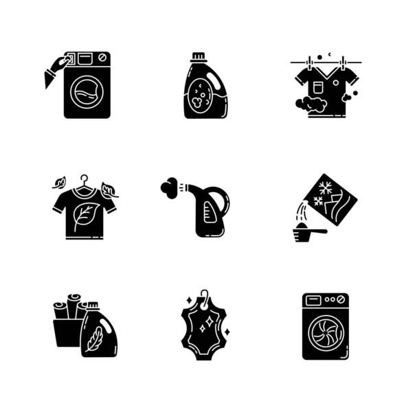 Tipos Lavandería Iconos Glifo Negro Establecidos Espacio Blanco Servicio Lavado — Archivo Imágenes Vectoriales