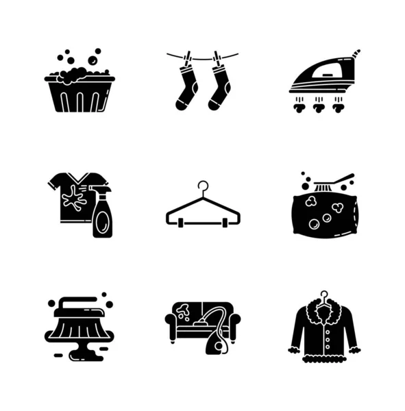 Laundry Cleanup Service Black Glyph Icons Set White Space Handwash — Stock Vector