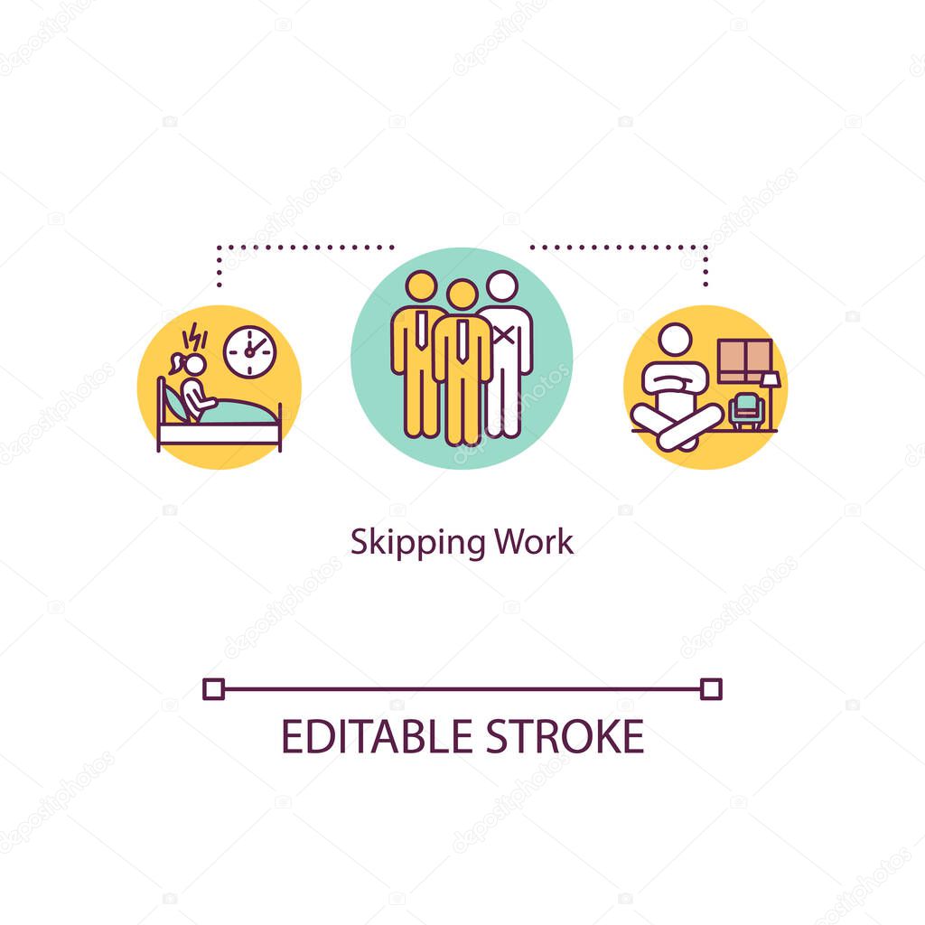 Skipping work concept icon. Burnout idea thin line illustration. Anxiety, depression. Absenteeism. Lack of motivation. Vector isolated outline RGB color drawing. Editable stroke